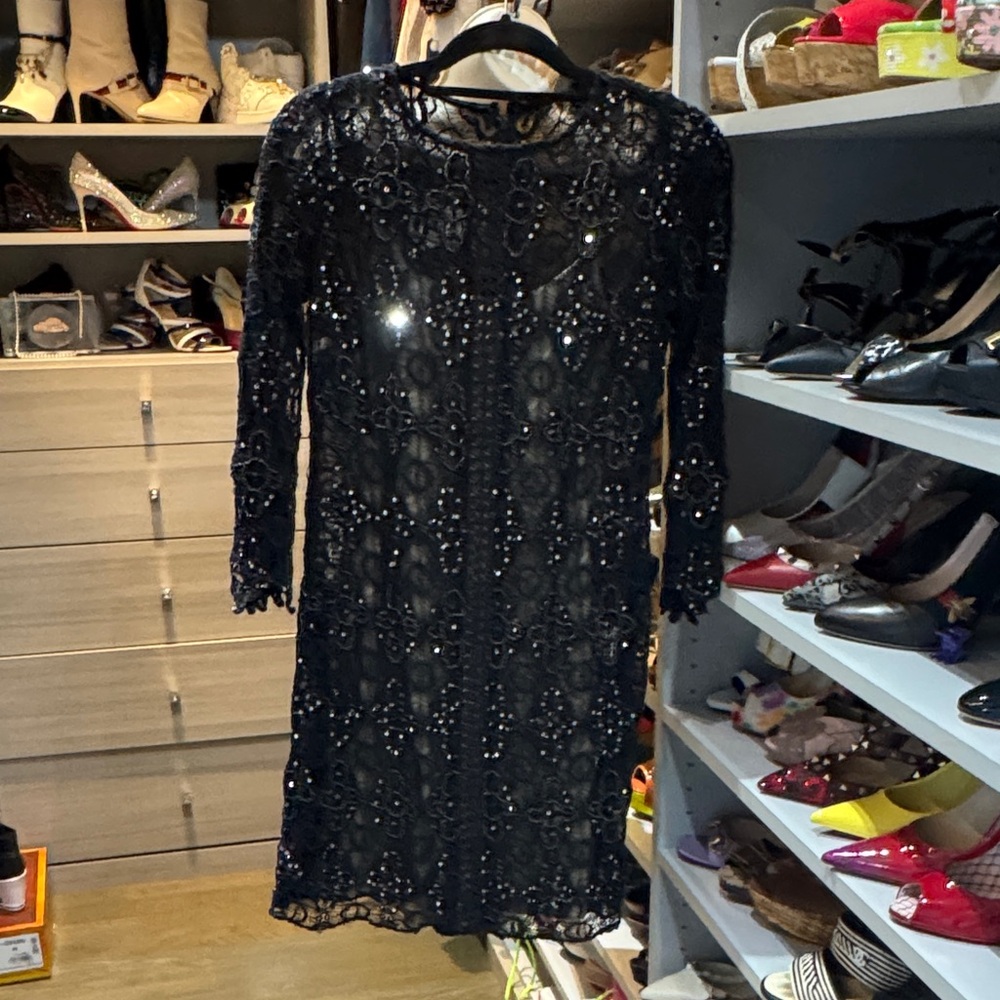 Aidan Mattox Black Beaded Long Sleeve Dress